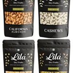 Lila Dry Fruits Combo Cashews, Almonds, Golden Raisins & Dry Apricots 200Gm Each| Kaju, Badam, Kishmish, Khurmani| Combo 800Gm(4 X 200Gms)