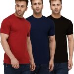 London Hills Solid Men Round Neck Dark Blue, Maroon, Black T-Shirt