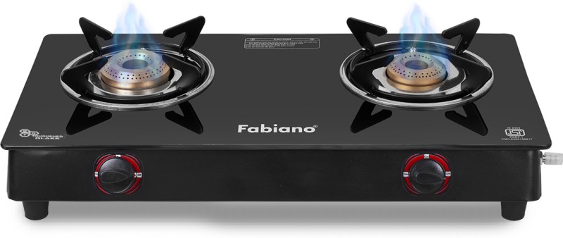 Fabiano 2 Burner With Toughened Glass Isi Marked & 2 Years Door Step Warranty Glass Manual Gas Stove(2 Burners)