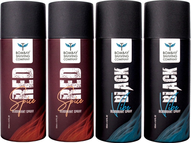 Bombay Shaving Company Red Spice & Black Vibe 150Ml X 4 Combo Deodorant Spray  –  For Men(600 Ml, Pack Of 4)