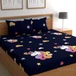 Clovis Krafts 240 Tc Microfiber King Printed Fitted (Elastic) Bedsheet(Pack Of 1, Unicorn Blue)