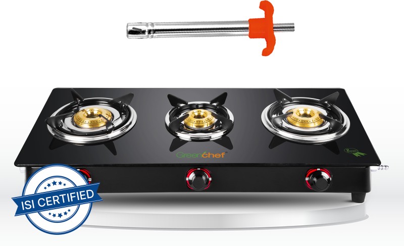 Greenchef Ebony With Lighter Glass Manual Gas Stove(3 Burners)