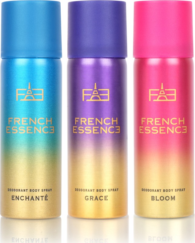 French Essence Combi Pack Of Enchante, Bloom And Grace (50Ml Each) Deodorant Spray  –  For Women(150 Ml, Pack Of 3)