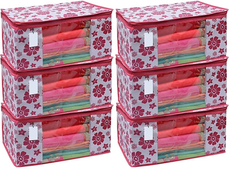 Dci Saree Cover Set Of 6 Non-Woven Printed Saree Cover/Cloth Storage/Organizer Pink Saree Cover6(Pink)