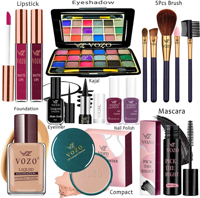 Vozo Makeup Combo Kit One-Stop Beauty Package For Beginners And Professionals 61(15 Items In The Set)