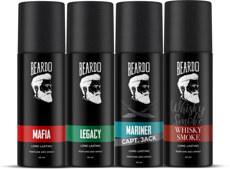 Beardo Fantastic 4 Perfume Deo Set | Whisky Smoke, Mariner, Mafia, Legacy Deodorant Spray  –  For Men(160 Ml, Pack Of 4)