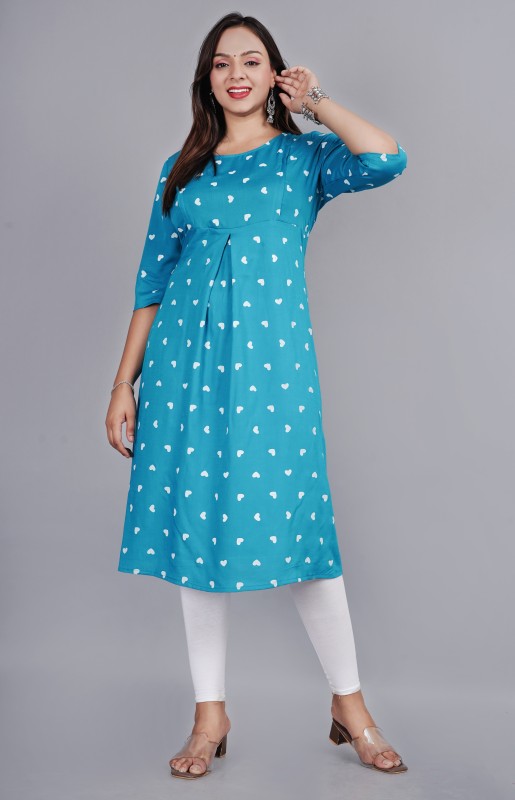 Poojagarment Women Printed Anarkali Kurta(Light Blue, White)