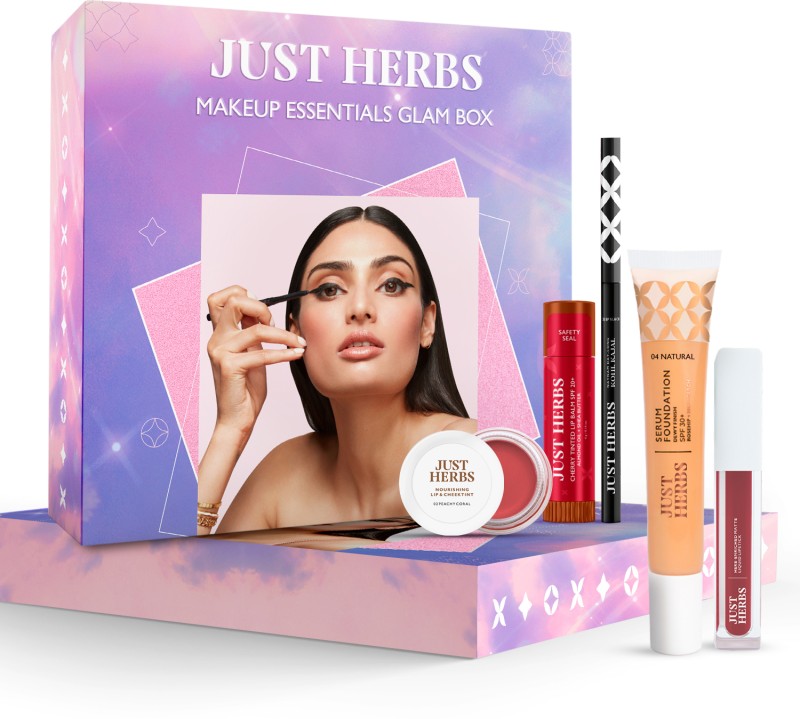 Just Herbs Make Up Kit Included Lip Balm, Foundation, Liquid Lipstick , Cheek Tint & Kajal