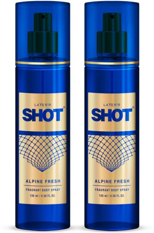 Layer’R Shot Alpine Fresh Long Lasting Fragrance Body Spray (135 Ml Each) Body Spray  –  For Men(270 Ml, Pack Of 2)