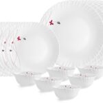 Cello Pack Of 18 Opalware Dazzle Lush Fiesta,Pieces Dinner Set(Red, White, Microwave Safe)