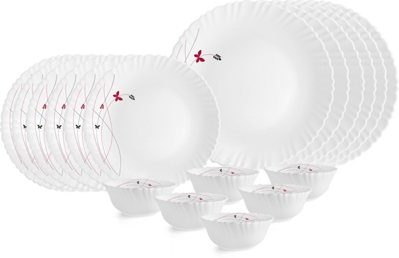 Cello Pack Of 18 Opalware Dazzle Lush Fiesta,Pieces Dinner Set(Red, White, Microwave Safe)