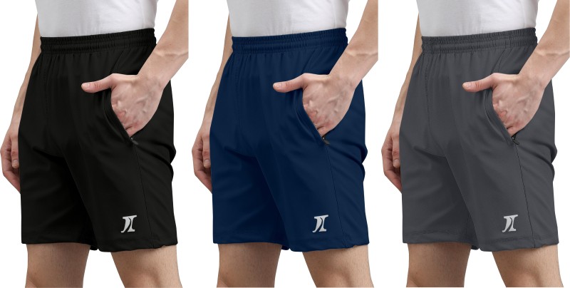 Indiclub Solid Men Black, Blue, Grey Casual Shorts