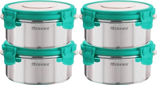 Floraware Stainless Steel Insulated Airtight Leak-Proof Lunch Box Unbreakable Lid, Snacks Tiffin For Kids, Light Weight, Easy Clean For Office, School, Picnic & Travelling, 300 Ml (Sea Green, 4)