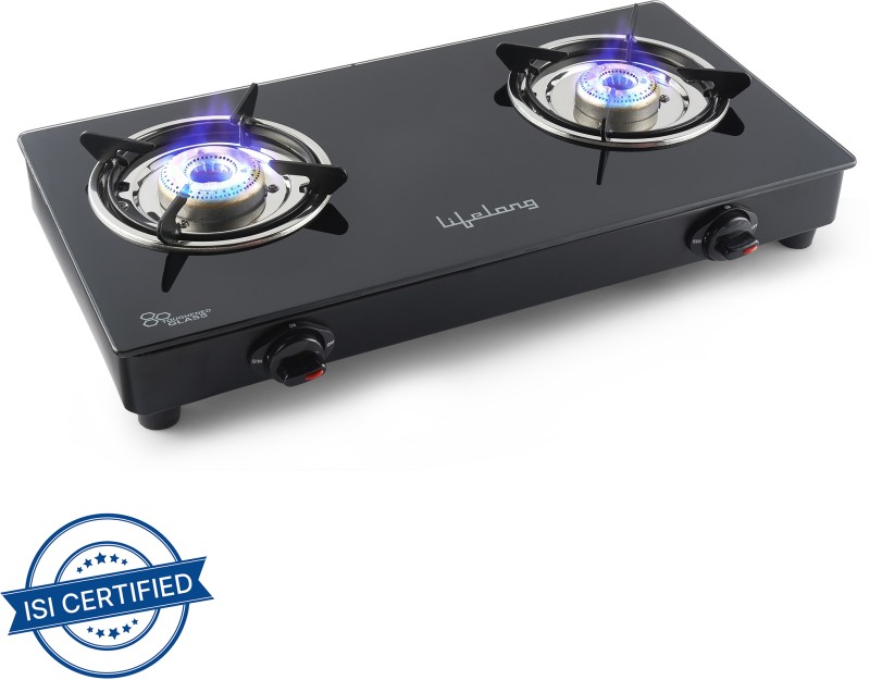 Lifelong Llgs118 Isi Certified Glass Manual Gas Stove(2 Burners)