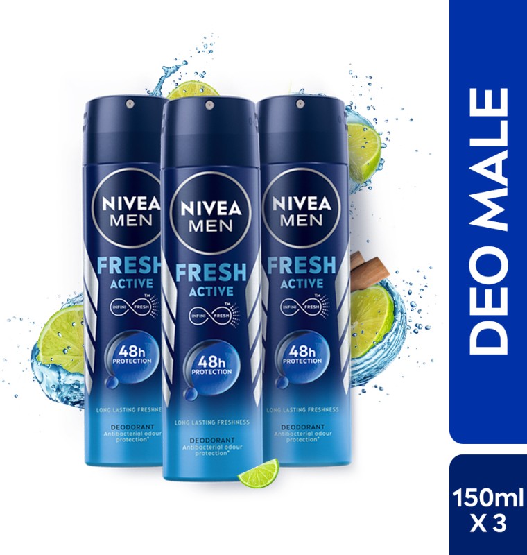 Nivea Fresh Active Long Lasting Anti-Perspirant Deodorant Spray  –  For Men(450 Ml, Pack Of 3)