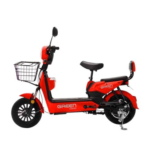 Green Udaan Electric Scooter For Adult’S Commuter With Portable Rechargeable Battery, No Rto Registration Or Dl Required, 30Kms Range & 25Kmph Power By 250W Motor, Comfortable Wider Deck E-Bike | Red