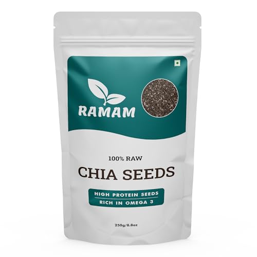 Ramam Chia Seeds For Weight Loss 250G-100% Clean Superfood | Rich In Omega-3, Protein, Fiber & Calcium | Gluten-Free | Ideal For Weight Loss, Heart Health & Healthy Snacks | Versatile For Eating & Baking – 250G