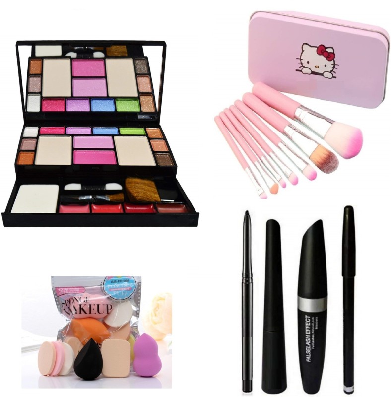 My Tya Ultimate Fashion Makeup Kit For Girls + Makeup Brushes + Kelli Makeup Sponges + Eyeliner & Kajal & Mascara & Eye Brow Pencil (4In1)