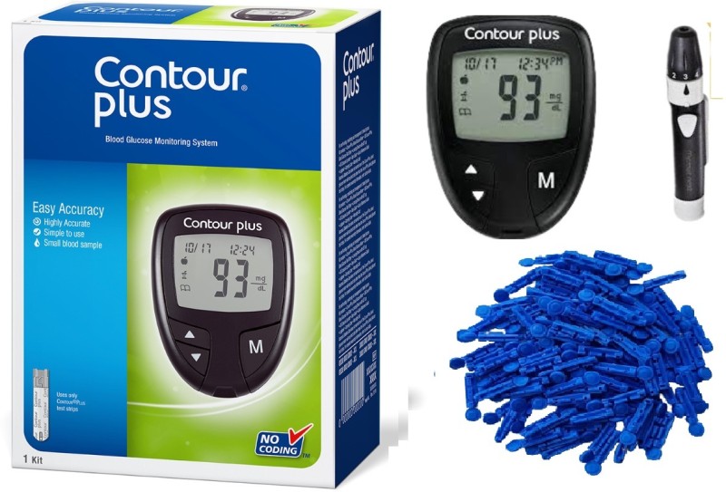 Contour Plus Glucometer + 1 Lancing Device + 100 Pcs Lancets Glucometer(Black)