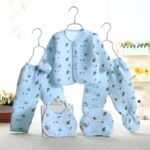 Honey Boo Presents New Born Baby Winter Wear Keep Warm Baby Clothes 5Pcs (Blue)(Multicolor)