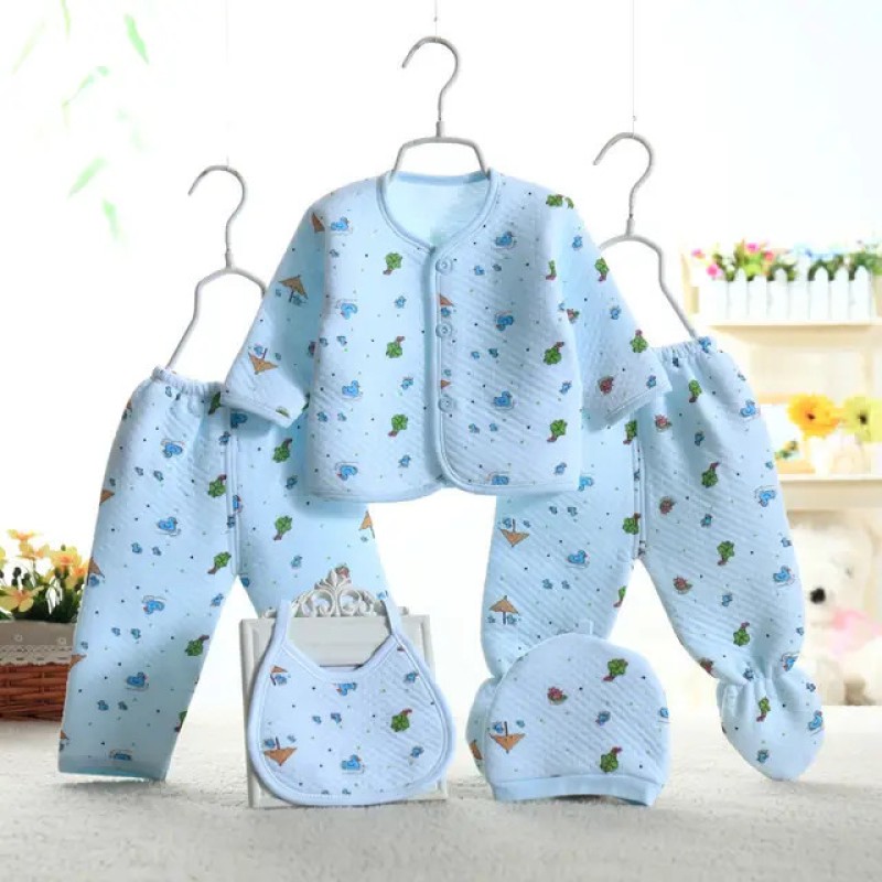 Honey Boo Presents New Born Baby Winter Wear Keep Warm Baby Clothes 5Pcs (Blue)(Multicolor)