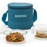 Borosil Teal Lunch Box With Bag, 2 Pc (400 Ml X 2 Round),Vertical Office Tiifin 2 Containers Lunch Box(800 Ml)