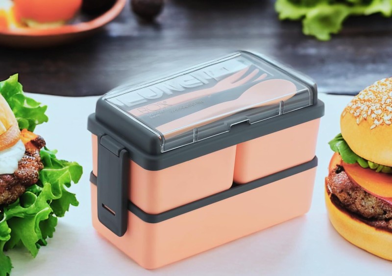 Pinkwhale New Rectangular Classy 3 Section Lunch Box With 1 Spoon & 1 Fork 3 Containers Lunch Box(1500 Ml)